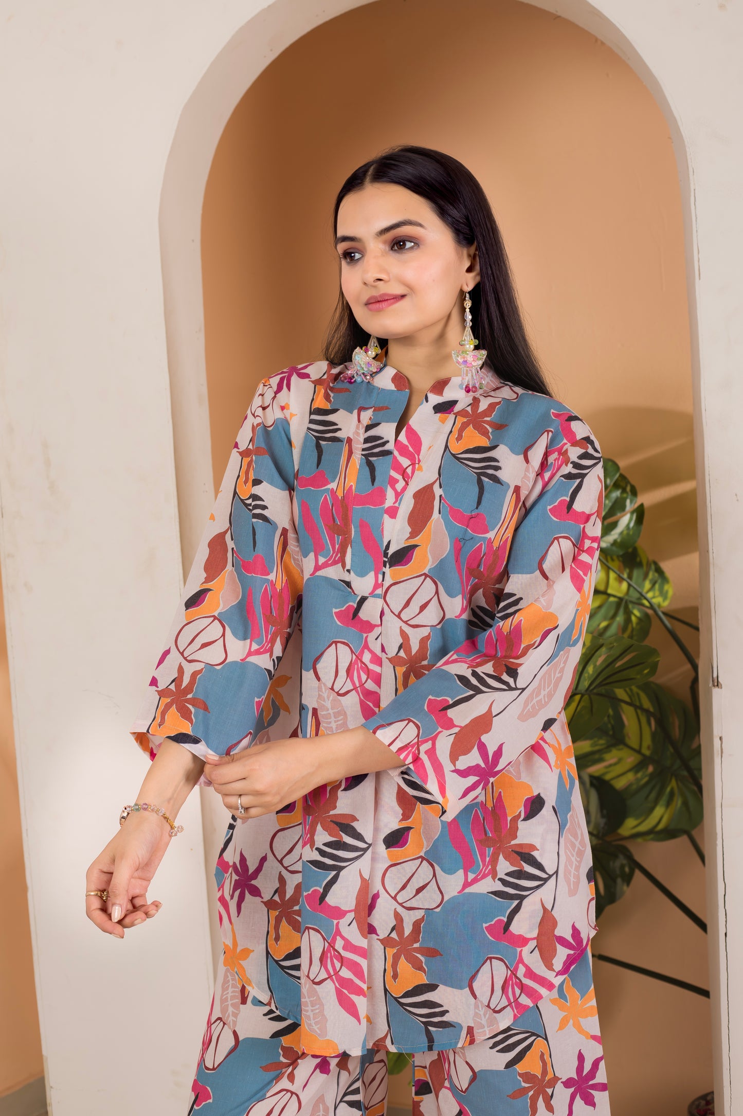 Artistic Floral Printed Cotton Cord Set