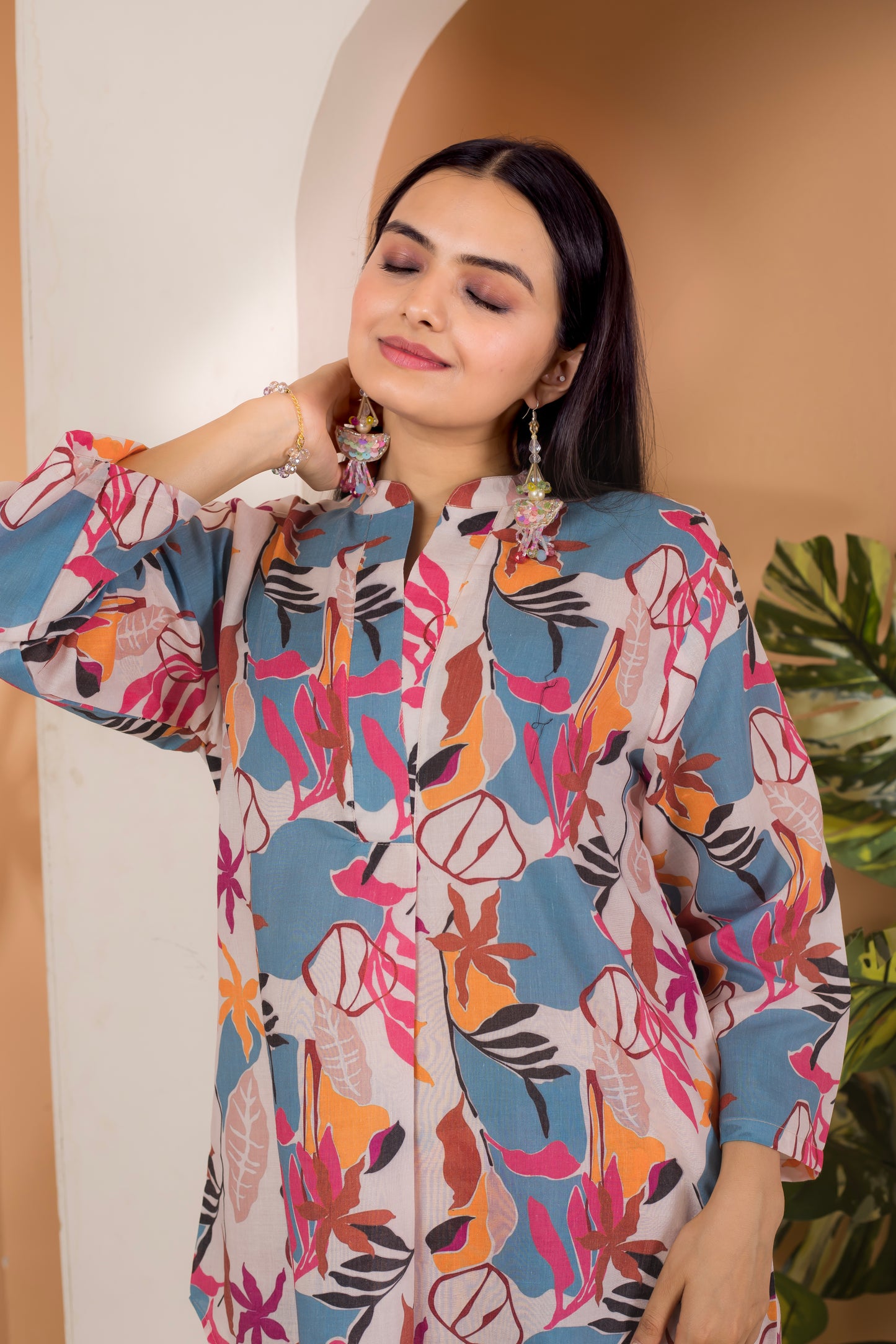 Artistic Floral Printed Cotton Cord Set