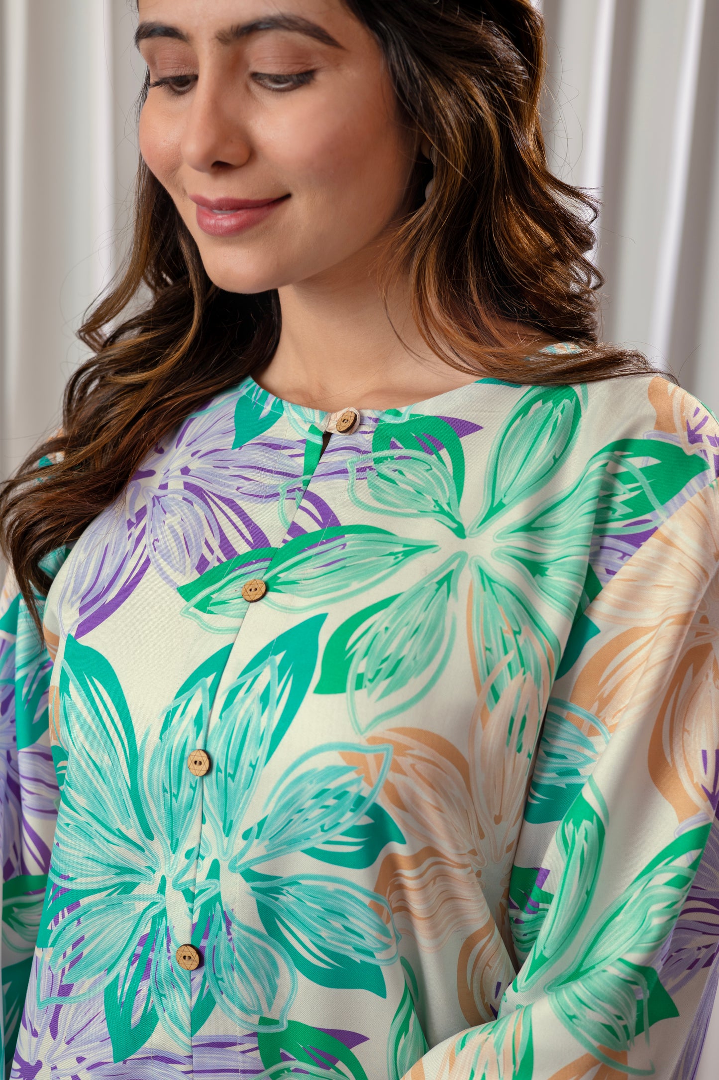 Flower Pattern Printed Rayon Cord Set