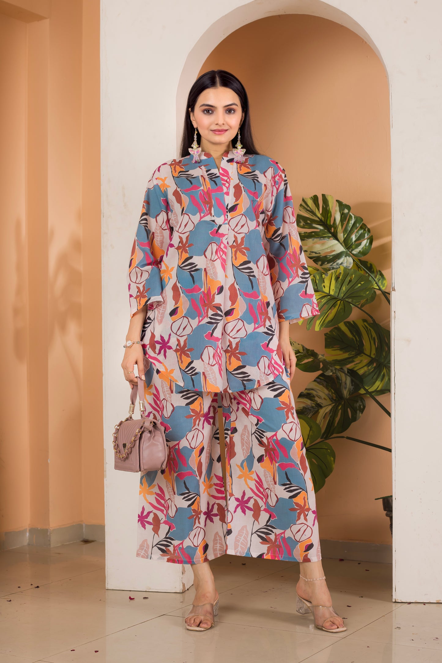 Artistic Floral Printed Cotton Cord Set